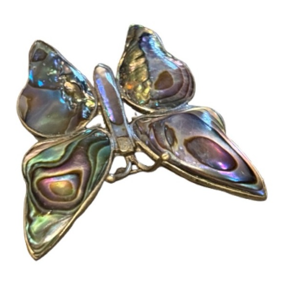 Abalone Shell 925 Silver Butterfly Brooch - Picture 7 of 8